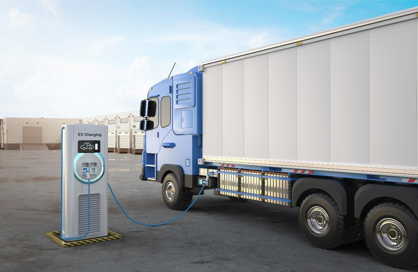 Electric truck charging at a commercial station